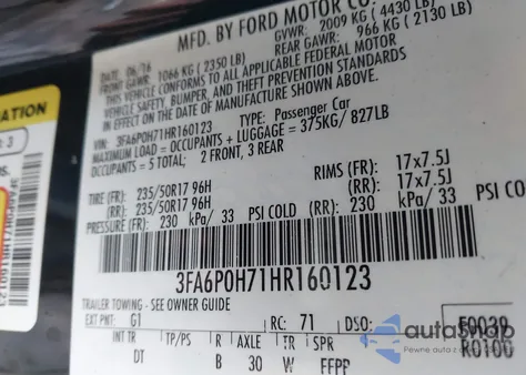 2017 Ford Fusion Se from USA, damaged, VIN 3FA6P0H71HR160123